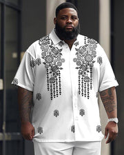 Men's Plus Size Casual Retro Style Pattern Printed Short Sleeve Shirt Trousers Suit