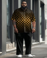 Men's Plus Size Business Simple Gradient Plaid Printed Short Sleeve Shirt Suit