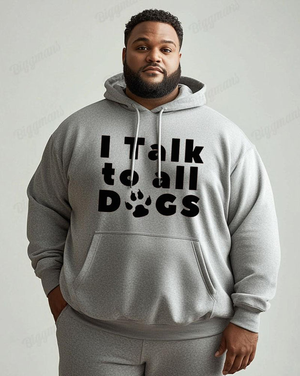 Cotton Material-I Talk To All Dogs Alphabet Paw Print Men's Loose Oversized Hoodie