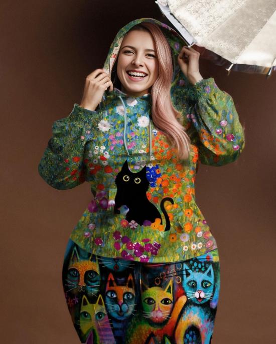 Women's Plus Size Garden Cat Hoodie Set