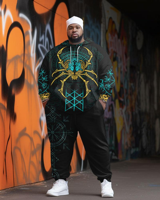 Men's Street Fashion Mechanical Wind Spider Print Plus Size Hoodie Suit