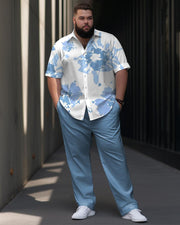 Men's Plus Size Business Casual Flower Print Short Sleeve Shirt Trousers Suit