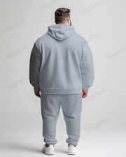 Men's Daily Casual Grey Simple Patchwork Stripe Printed Plus Size Hoodie Suit