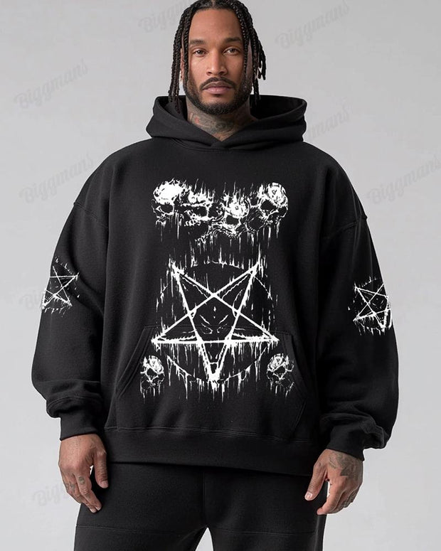 Street Fashion Satan's Curse Print Sleeve Hoodie Men's Plus Size