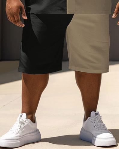Men's Plus Size Simple Casual Color-block Printed Pocket Shirt Shorts Suit