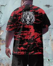 Printed Front And Back Men's Plus Size Lion Alphabet Print T-Shirt Shorts Suit