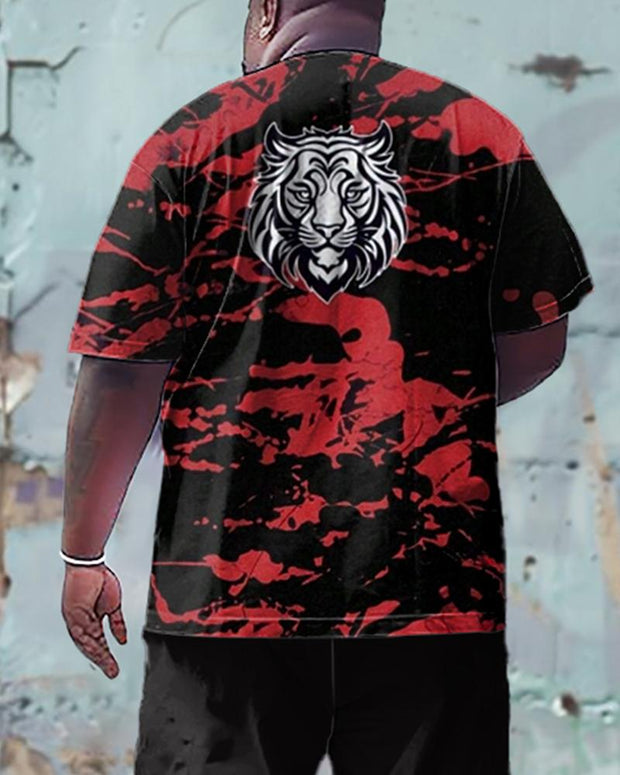 Printed Front And Back Men's Plus Size Lion Alphabet Print T-Shirt Shorts Suit