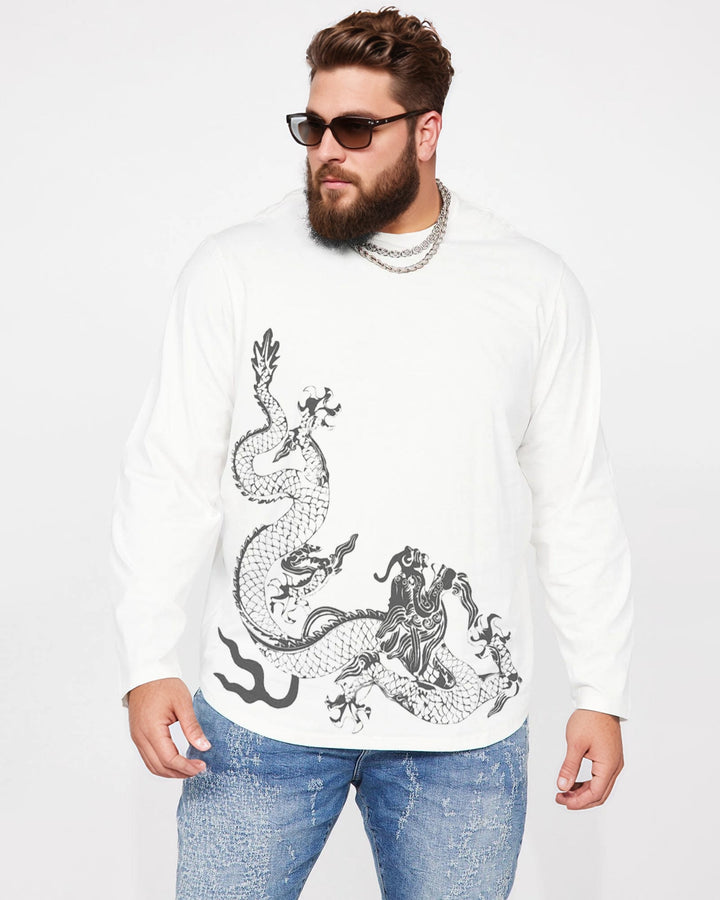 100% Cotton-Men's Mascot "Dragon" Printed Long Sleeve T-Shirt