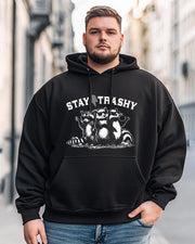 Cotton Material - Stay Trashy Letter Raccoon Print Men's Loose Oversized Hoodie