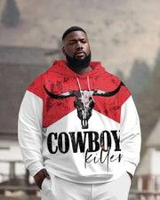 Men's Street Fashion Western Cowboy Killer Print Plus Size Hoodie Suit