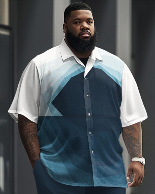 Men's Plus Size Business Gradient Geometric Print Short Sleeve Shirt Suit