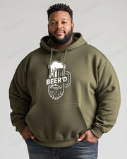 Cotton Material-bearded Beer Simple Pen Printing Men's Loose Oversized Hoodie