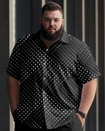 Men's Black Polka Dot Plus Size Gradient Short Sleeve Walking Suit