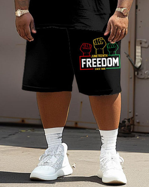 Men's Plus Size Juneteenth Black Freedom Day Fist Print T-Shirt Shorts Suit