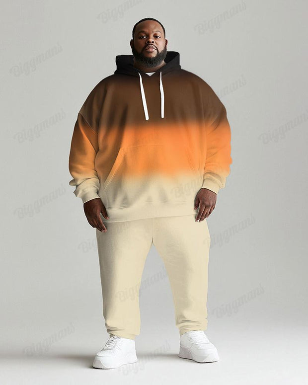 Men's Daily Casual Orange Gradient Print Plus Size Hoodie Suit