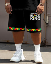 Men's Plus Size Juneteenth Black History Month King Alphabet Print T-Shirt Shorts Suit