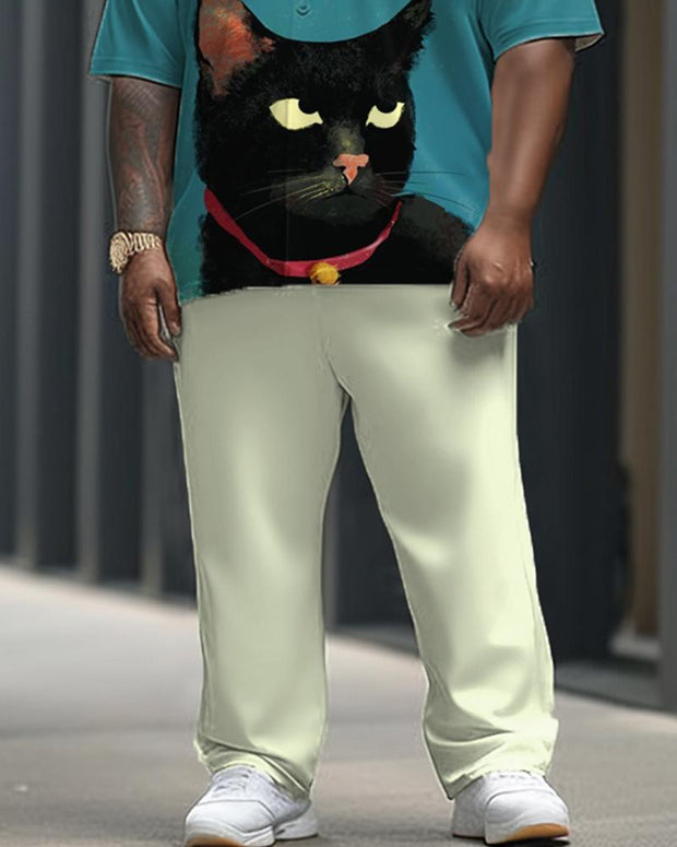 Black Cat Mouse Short-sleeved Shirt and Pants Men's Plus-size Suit