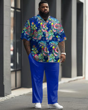 Men's Plus Size Business Casual Floral Print Short Sleeve Shirt Suit