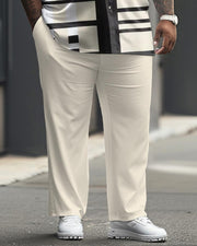 Men's Plus Size Business Casual Color Block Printed Short Sleeve Shirt Trousers Suit