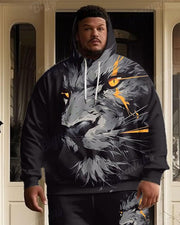 Mens Street Fashion Graffiti Black Tiger Print Plus Size Hoodie Suit