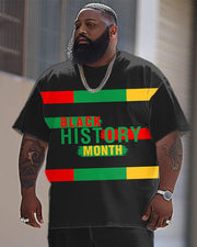 Men's Plus Size Juneteenth Black History Month Striped Colorblock Printed T-Shirt Trousers Suit