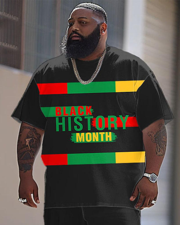 Men's Plus Size Juneteenth Black History Month Striped Colorblock Printed T-Shirt Trousers Suit