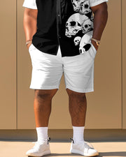 Skull Contrast Print Short-sleeved Shirt Plus Size Men's Suit
