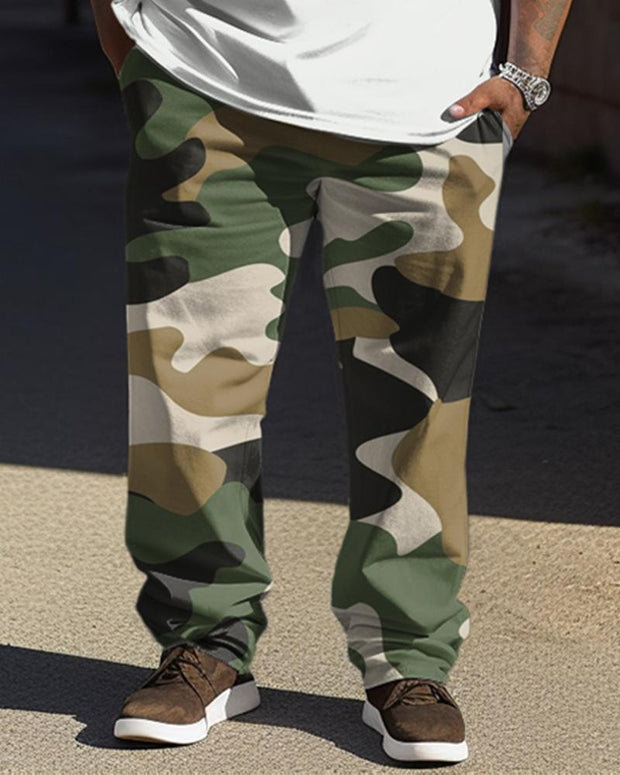 Simple Solid Color T-Shirt Camouflage Pants Large Men's Suit