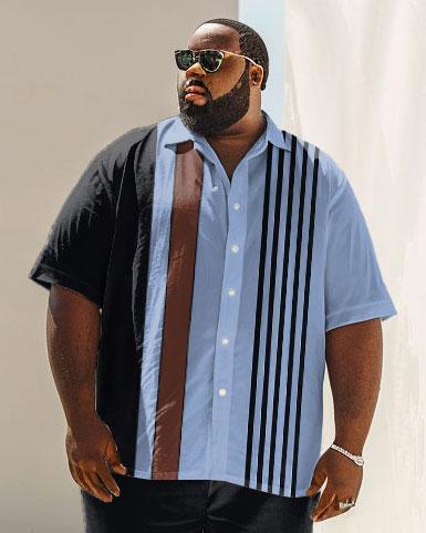 Men's Plus Size Business Color Matching Line Stitching Short Sleeve Shirt Suit