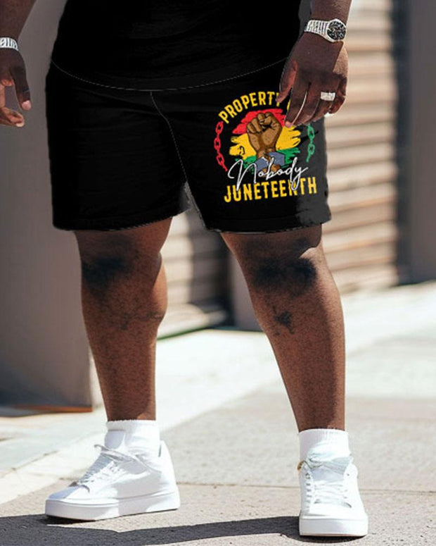 Men's Plus Size Juneteenth Black History Month Fist Print T-Shirt Shorts Suit