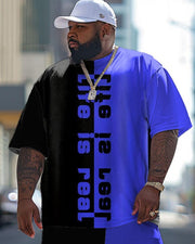 Men's Large Street Casual Colorblock Alphabet Print T-shirt Trousers Suit