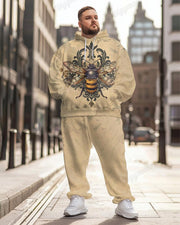 Mens Classic Retro Bee Print Plus Size Hoodie Suit