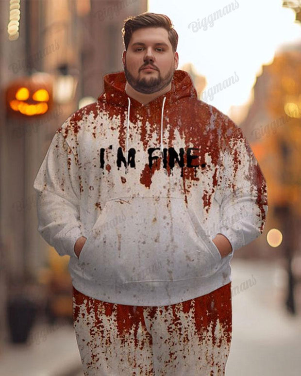 Men's Halloween Party Bloody I'm Fine Print Plus Size Hoodie Suit