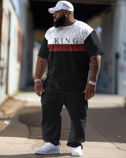 Men's Large Size Hip-Hop Street King Color Block Retro Casual Two-piece Set