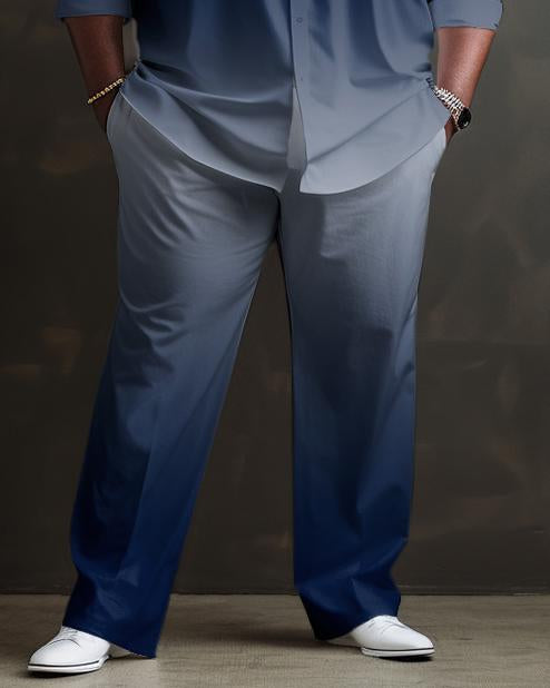 Men's Plus Size Geometric Stripe Gradient Long Sleeve Lapel 2 Shirt Set