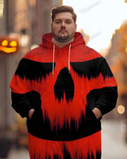 Men's Halloween Skull On Fire Print Plus Size Hoodie Suit