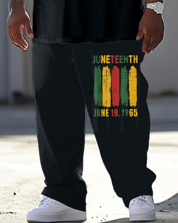 Men's Plus Size Commemorative June Print T-Shirt Pants Set