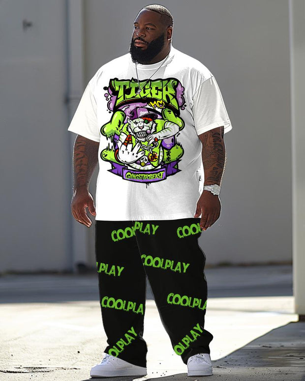 Men's Large Trendy Alphabet Print T-Shirt Pants Suit