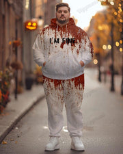 Men's Halloween Party Bloody I'm Fine Print Plus Size Hoodie Suit