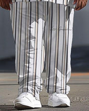 Men's Large Simple Striped Printed T-shirt Trousers Suit