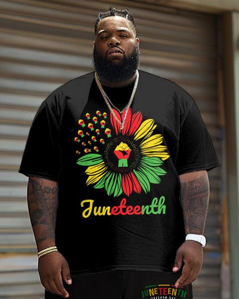 Men's Plus Size Juneteenth Black History Month Floral Print T-Shirt Shorts Suit