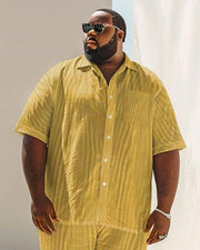 Men's Plus Size Business Color Fabric Short Sleeve Shirt Suit