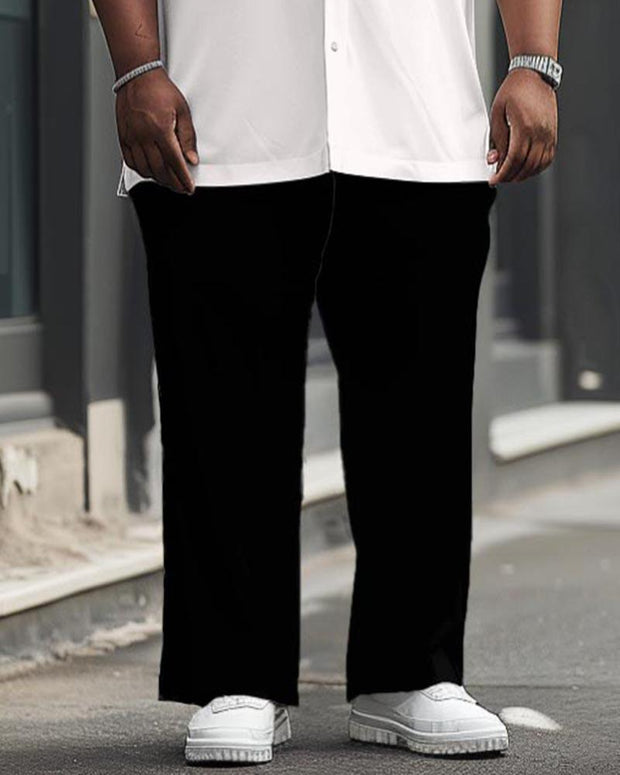 Men's Plus Size Business Simple Color Block Letter Short Sleeve Shirt Trousers Suit
