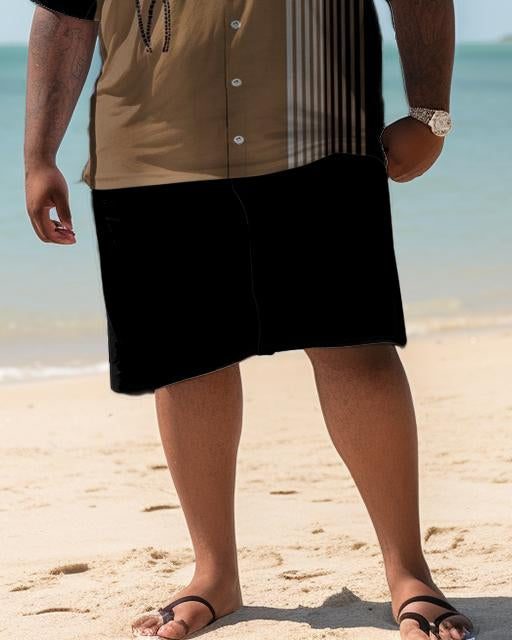 Men's Plus Size Hawaiian Art Color Block Shirt Shorts Two Piece Set