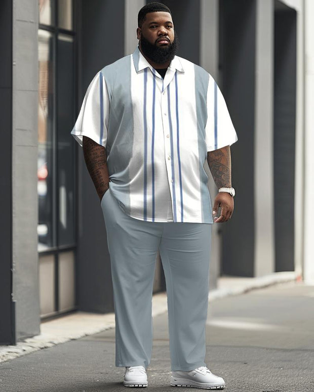 Men's Plus Size Business Casual Striped Print Short Sleeve Shirt Suit