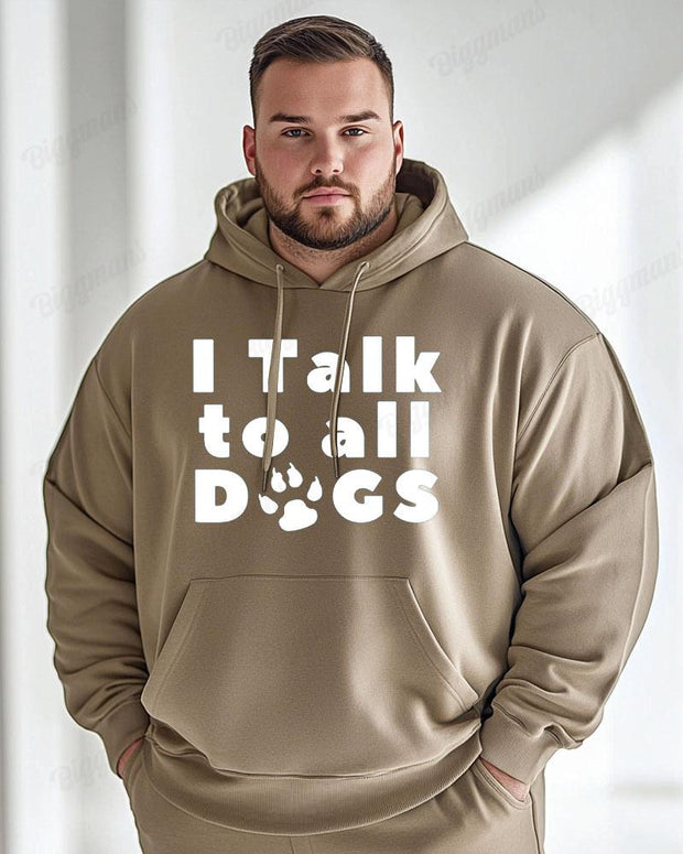 Cotton Material-I Talk To All Dogs Alphabet Paw Print Men's Loose Oversized Hoodie