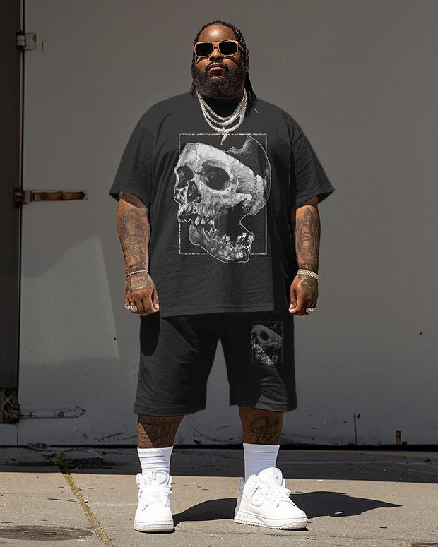Men's Plus Size Street Casual Skull Print T-Shirt Shorts Suit