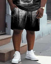 Men's Plus Size Street Casual Abstract Skull Print T-Shirt Shorts Suit