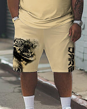 Men's Plus Size Eco-friendly Watermark Craft Tiger Pattern Printed T-shirt Shorts Suit