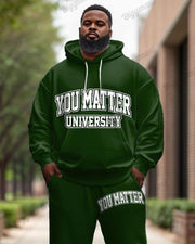 Men's Simple Daily You Matter University Letter Print Plus Size Hoodie Suit